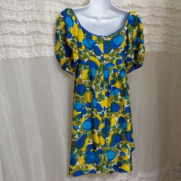 Rebecca Taylor Silk Blue & Lemon Print Summer Dress 2 - Picture 2 of 10